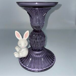 New Faceted Purple Glass Pedestal Candleholder W/White Bunny Bath & Body Works